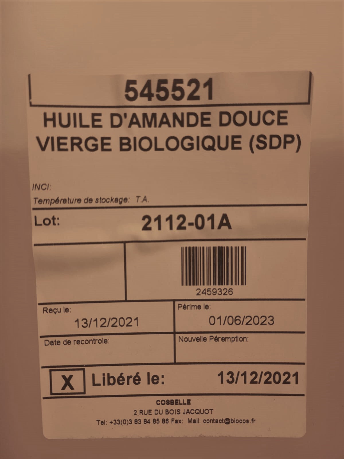 Huile d'amande douce vierge BIO - 8.48Kg